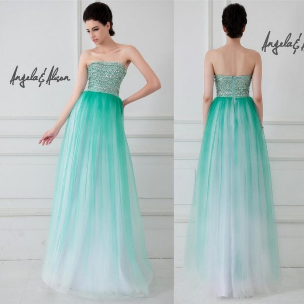 NWT Angela & Alison Mint Green Ombre Strapless Gown, Style # 41059, Sz 16